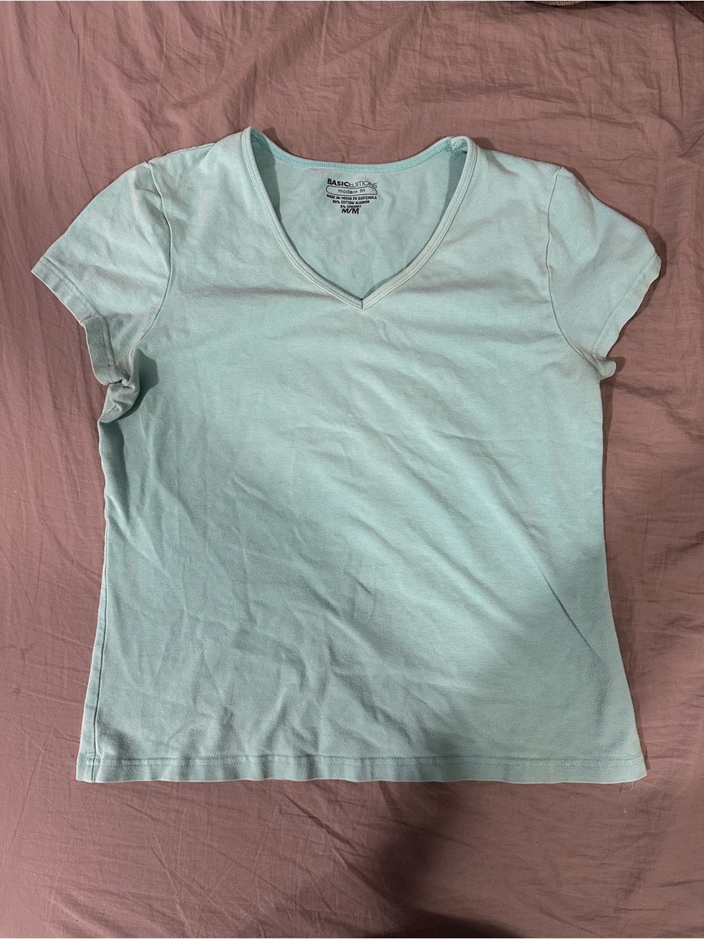 Basic Editions Mint Green V-Neck Short Sleeve Tee